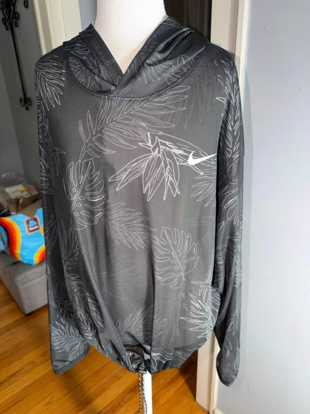 Nike oversized Black Gray Tropical Print Lightweight Hoodie